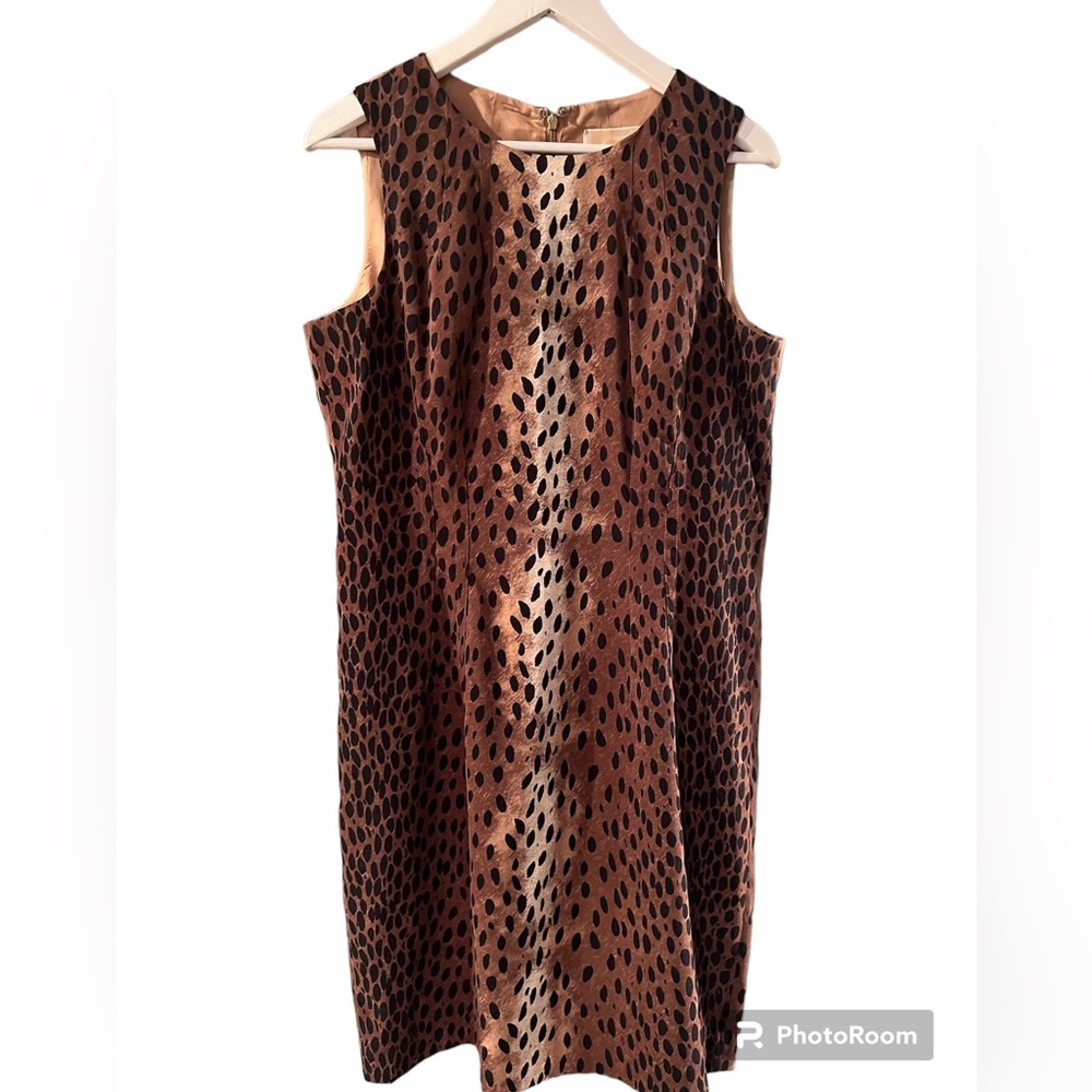 Michael Kors Leopard Print Dress Sz 12 Stretch Animal City Neutral Safari Tribal